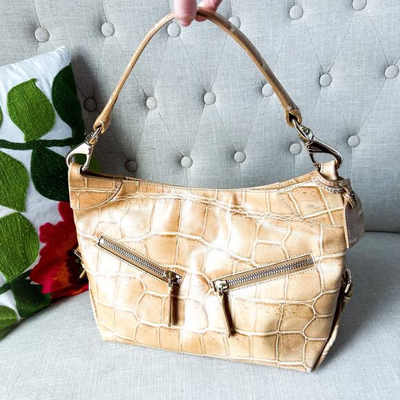 Vintage Mint DOONEY & BOURKE Tan Crocodile Embossed Leather Shoulder Bag - Picture 1 of 12